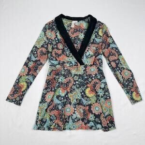 Daisy & Clover Petite Paisley Faux Wrap Top Y2K Boho Fairy Grunge Medium